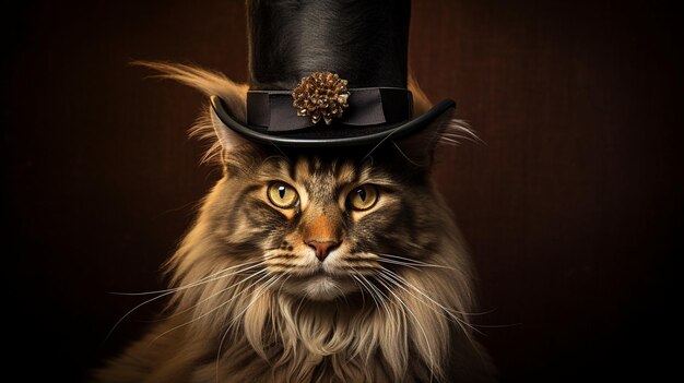 Photo a maine coon in small top hat ar wallpaper