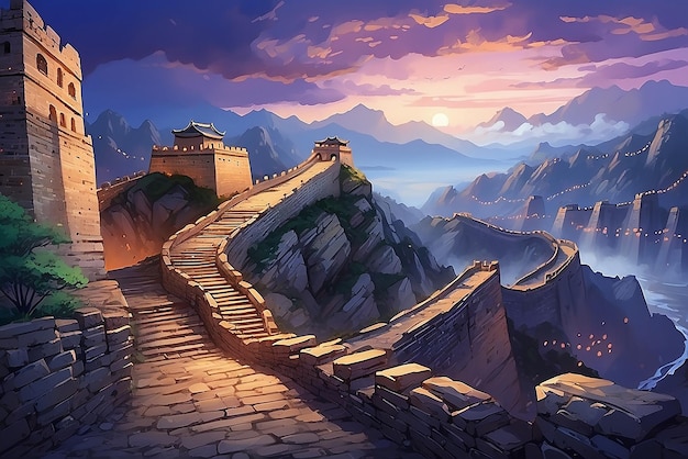 Photo maintained part of the great wall of china that stretches throughout the mountains