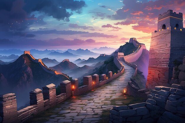 Photo maintained part of the great wall of china that stretches throughout the mountains