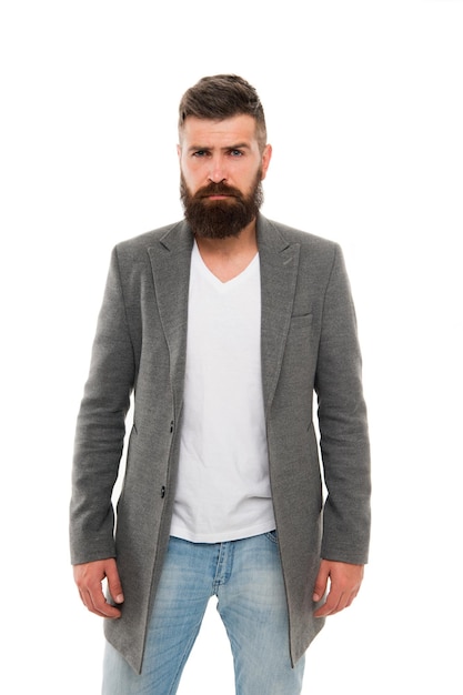 Maintaining a masculine look. Brutal hipster man. Hipster wearing causal fashion clothes. Cool hipster with thick beard hair and stylish haircut. Bearded man in trendy hipster style.