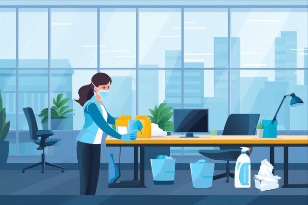 Maintaining Organizational Cleanliness Diligent Cleaning Staff Ensures a Spotless Office Environmen