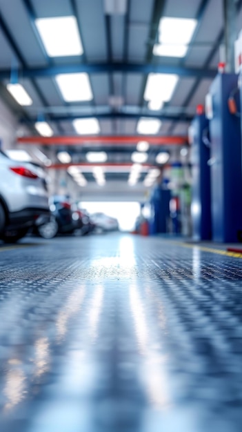 Maintenance center car repair station with epoxy floor and lift Vertical Mobile Wallpaper