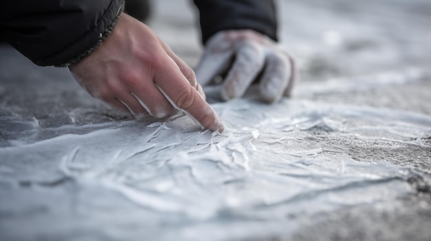 Photo maintenance worker examines texture of ice for flaws ai generated