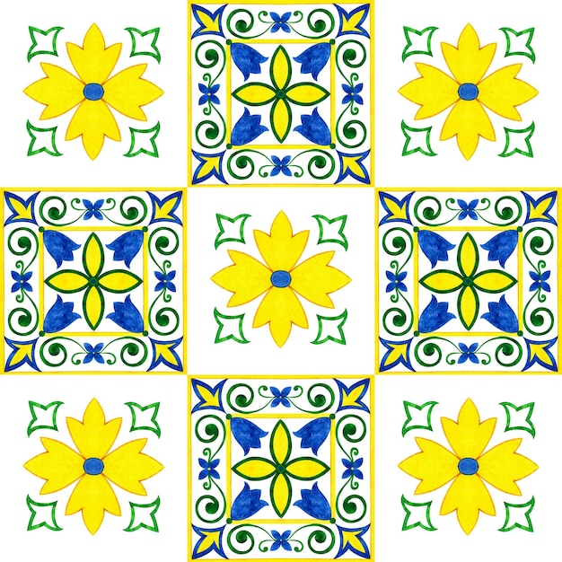 Maiolica Vietri Spain Sicilian Italian traditional seamless pattern Ceramics majolica tile ornament