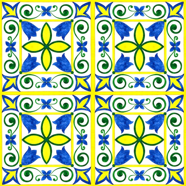 Maiolica Vietri Spain Sicilian Italian traditional seamless pattern Ceramics majolica tile ornament