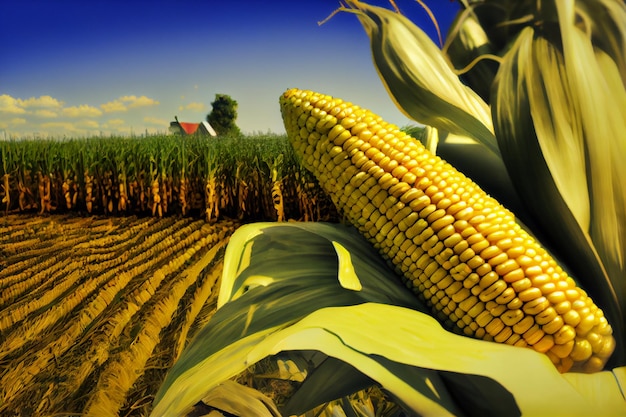 Maïskolf en een maïsveldgeneratieve ai