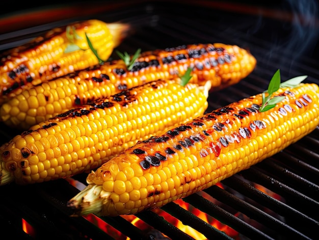 Maïskolven op een grill close-up shot