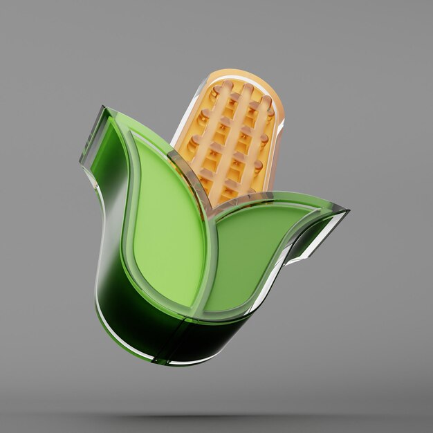 Maize 3D illustration isolated Glass design elements Corn Realistic 3d illustration