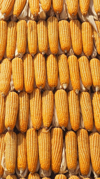 Foto fine della pila del cereale del mais su fondo.