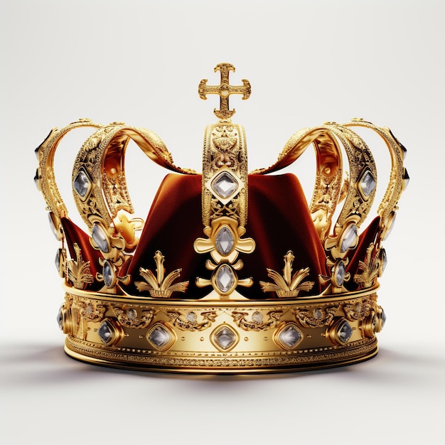 Majestic 3D rendered golden kings crown on white background