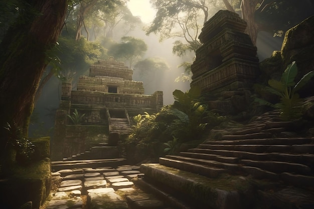 Majestic abandoned temple in jungle