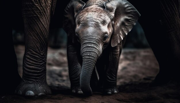 A majestic African elephant walks through the wet tropical rainforest generated by AI