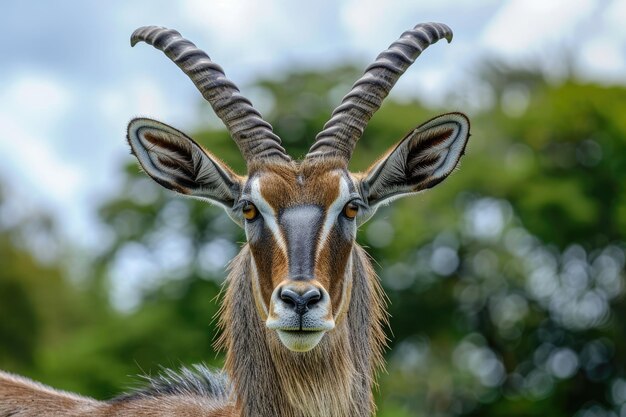 Majestic African Waterbuck Bull Grazing in Lush Greenery Wildlife Portrait