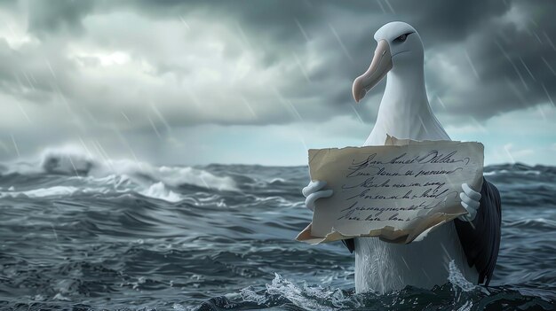 Photo a majestic albatross stands tall in the middle of a stormy sea the waves crash against its feathers but it remains unfazed
