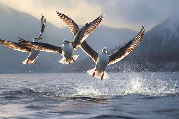 Фото Величественные альбатросы, летящие над антарктическим морем