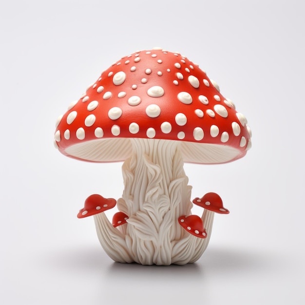 Photo majestic amanita muscaria a stunning polymer clay creation on a solid white canvas