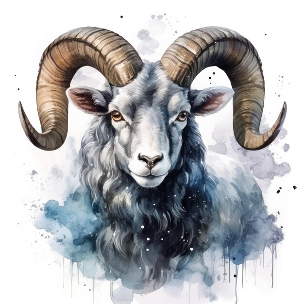 Majestic Aries Watercolor Illustration