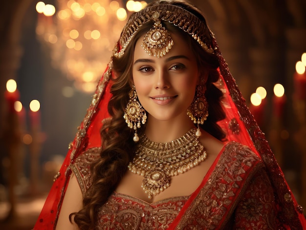 Majestic Aura of Indian Princess in Resplendent Attire Enchanting Frame