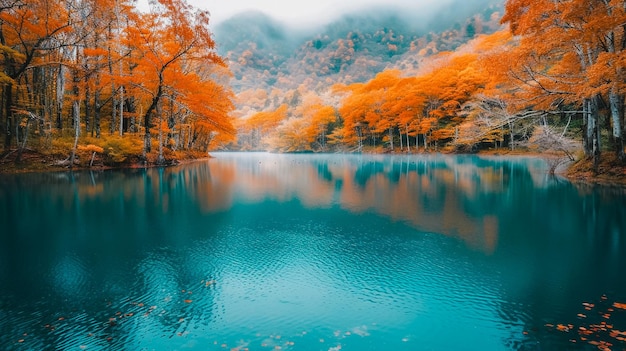 Photo majestic autumn colors reflecting on mountain lake vivid autumnal colors paint a breathtaking