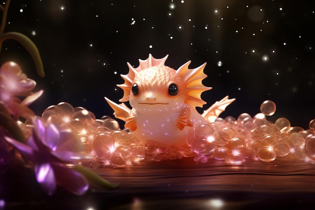 Photo majestic axolotls surrounded by a halo of sparkling sea foam