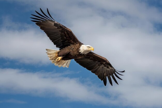 Majestic Bald Eagle flying over forest