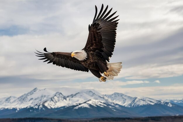 Majestic Bald Eagle flying over forest