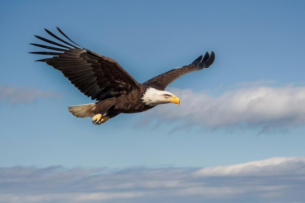 Majestic Bald Eagle flying over forest