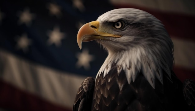 Premium Photo | Majestic bald eagle perching with American flag ...