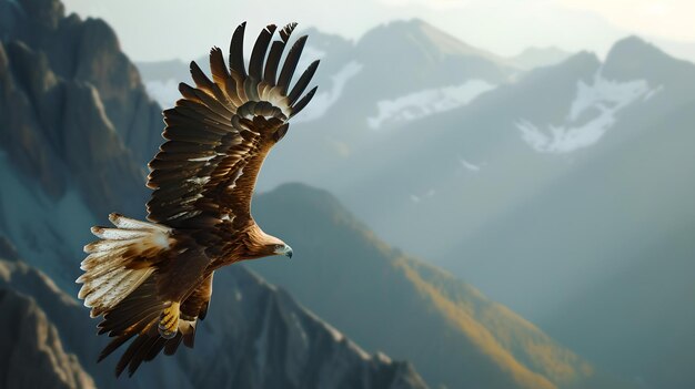 Majestic bald eagle soaring over mountainous landscape symbol of freedom and strength wildlife and nature photography ai