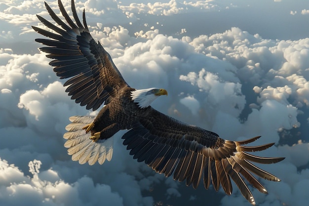 Majestic bald eagle soaring overhead