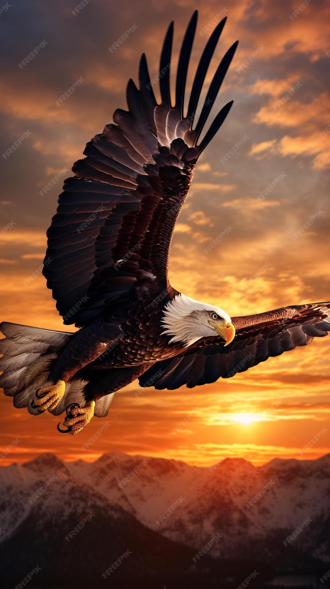 Premium AI Image | A majestic bald eagle soaring through a vibrant sunset 