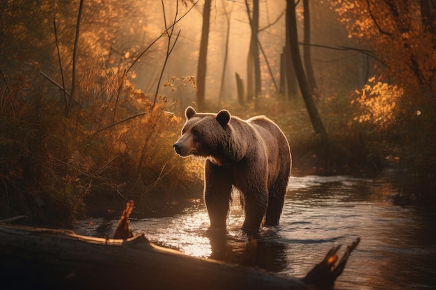 Majestic bear in the midst of lush nature generative IA