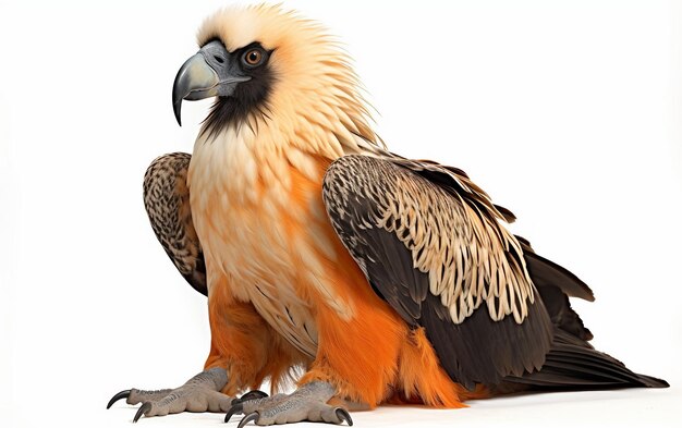 Majestic Bearded Vulture Soaring High in Mountainous Wilderness Isolated on White Background