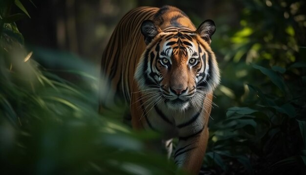 The majestic Bengal tiger a large and endangered striped feline generated by AI