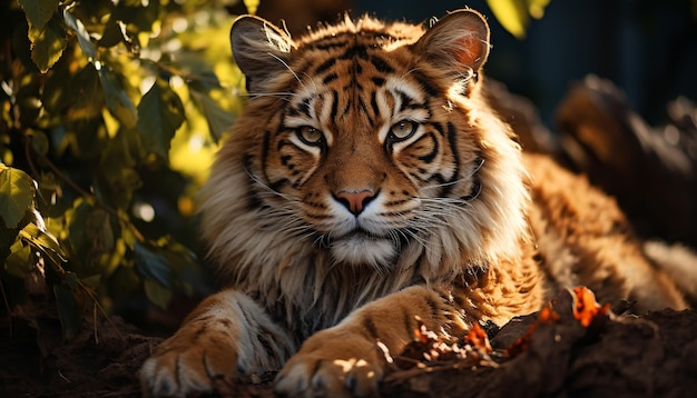 Majestic Bengal tiger staring wild beauty in nature generated by artificial intelligence