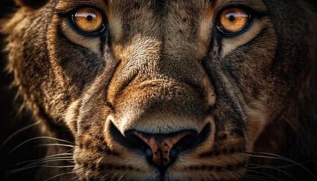 Majestic big cat staring at camera in African wildlife reserve generated by artificial intelligence