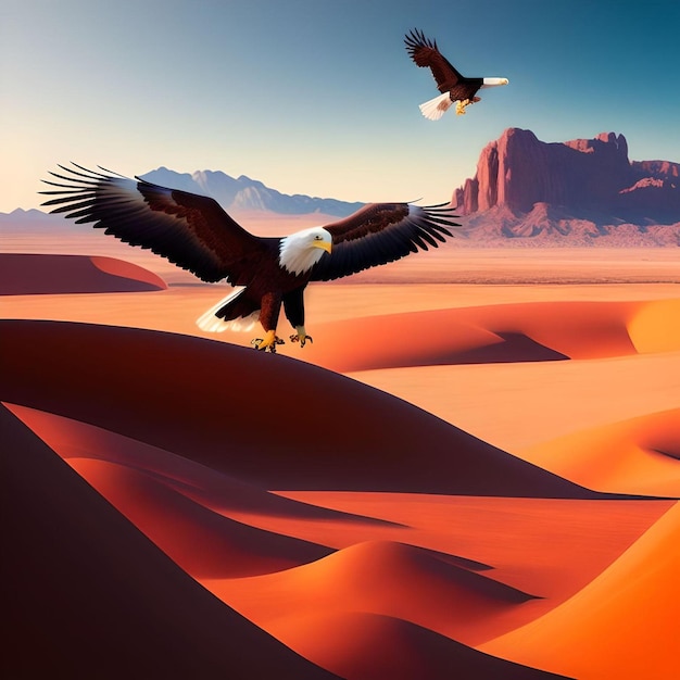 Majestic Bird of Prey Flying High Above Mountains Generated by AI