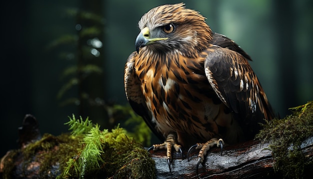 Majestic bird of prey perching on branch looking at camera generated by artificial intelligence