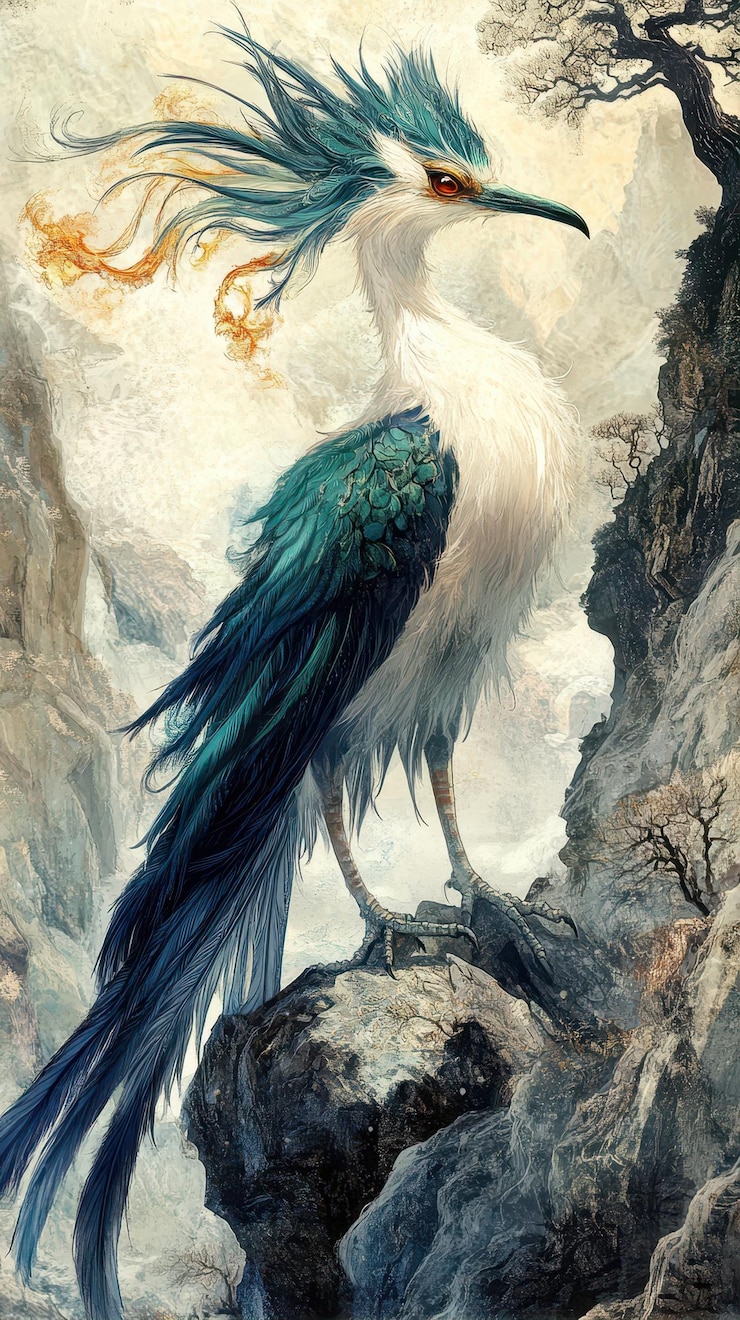 A Majestic Bird With Vibrant Feathers Stands Atop a Rocky Mountain in Mount Zhange