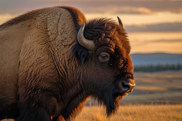 Photo majestic bison at sunset