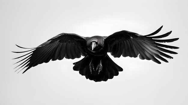Foto maestoso uccello nero in volo contro uno sfondo silenziato libertà e natura concetto stile artistico minimalista ideale per l'arredamento e l'uso digitale ai
