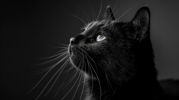 Foto il gatto nero maestoso in monocromatico