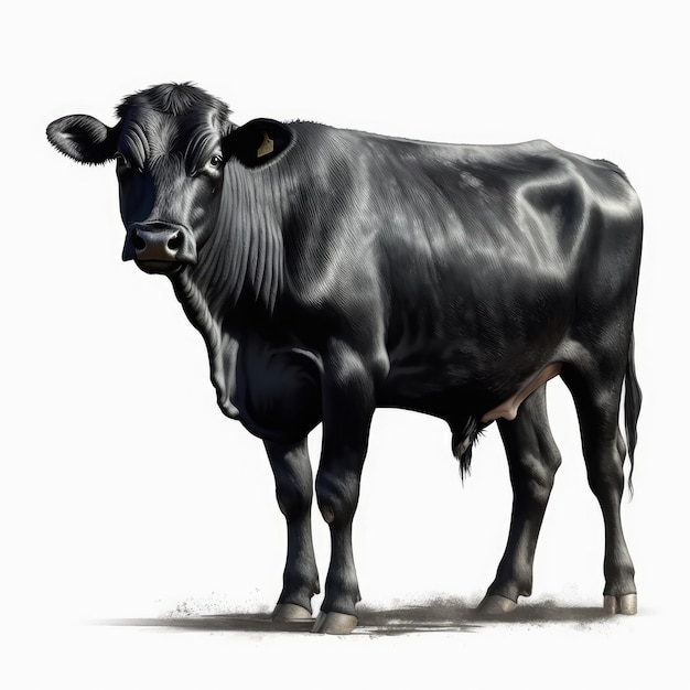 Majestic Black Cow on White Background