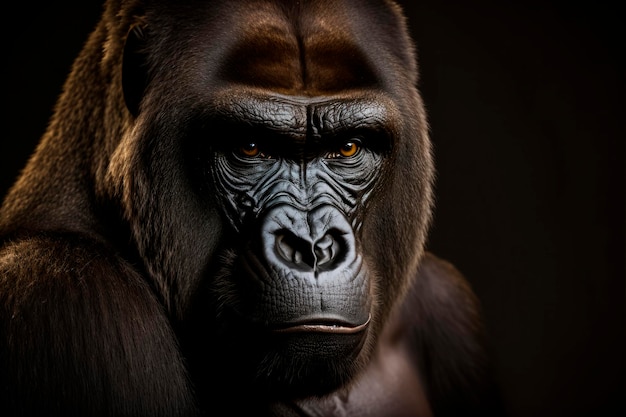 Majestic Black Gorilla in Dark Studio Generative Ai