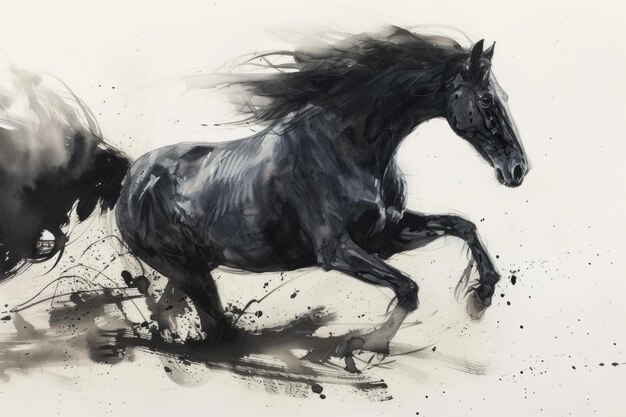 Photo majestic black horse in motion