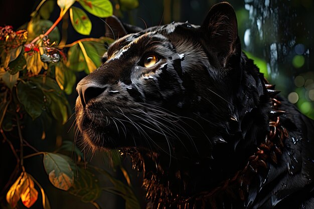 Photo majestic black panther rests on the lush jungle generative ia