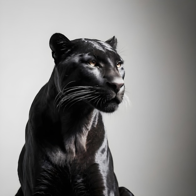Majestic Black Panther zit sierlijk in een studio.