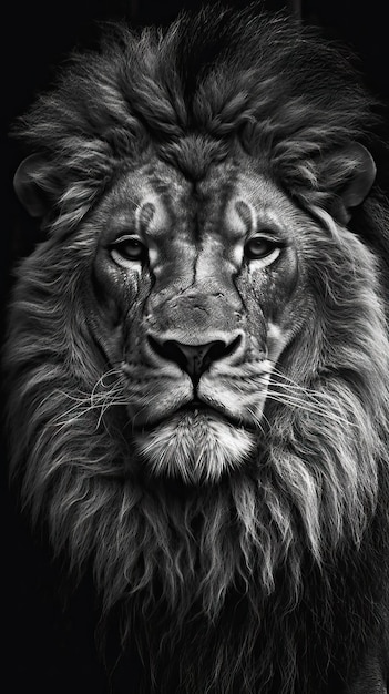 Majestic Black and White Lion on Dark Background AI Generated