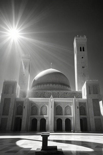 Foto una maestosa moschea in marmo bianco e nero illuminata dai raggi del sole