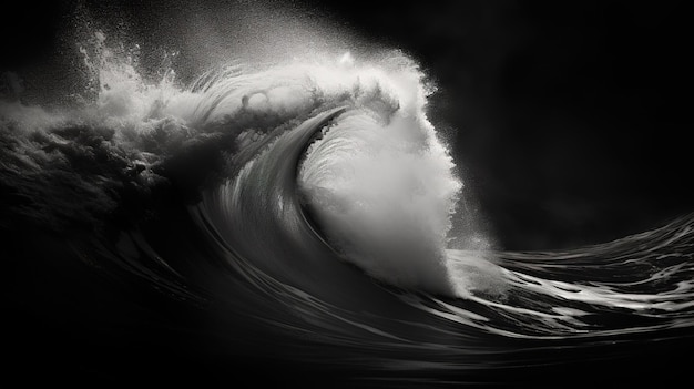 Majestic Black and White Ocean Wave Crashing Against the Shore Capturing the Power and Beauty of Nature